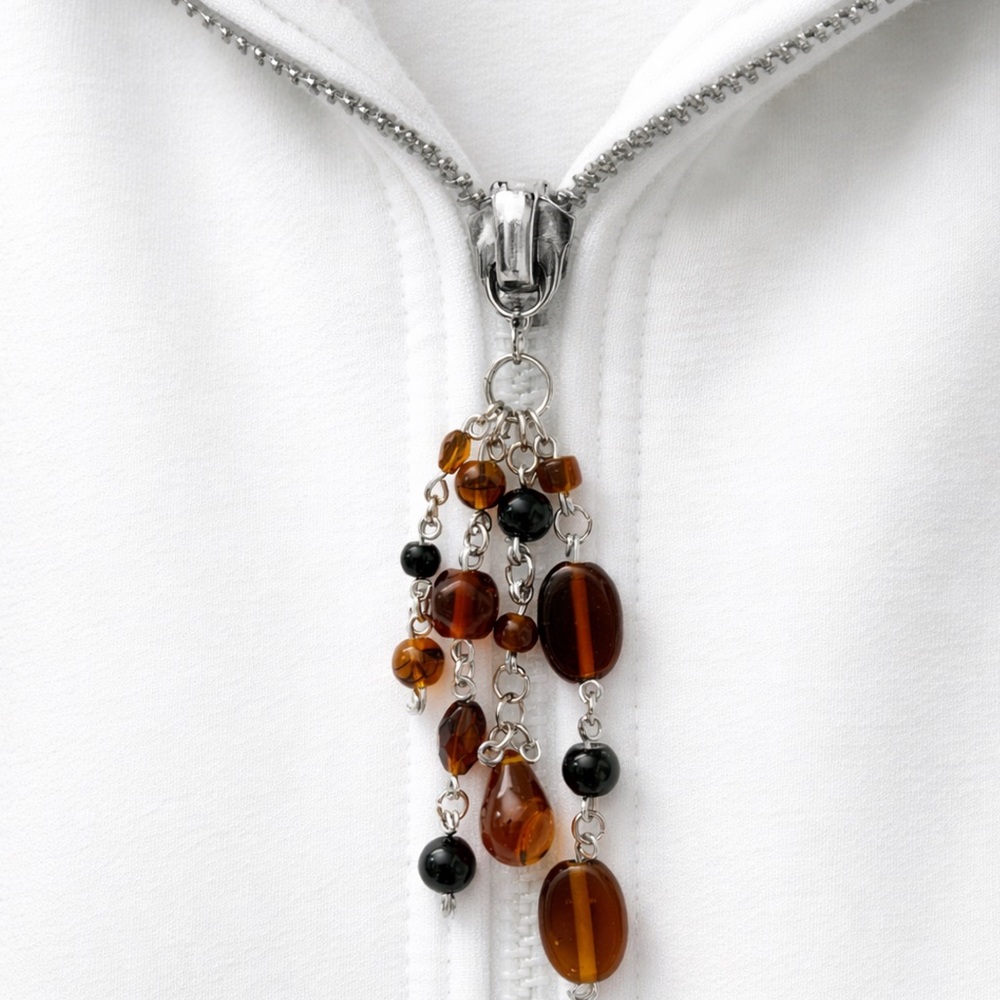 Amber Brown Black Beaded Charm - Keychain Bag Charm Zipper Pull | Minimalist - Picture 4 of 5